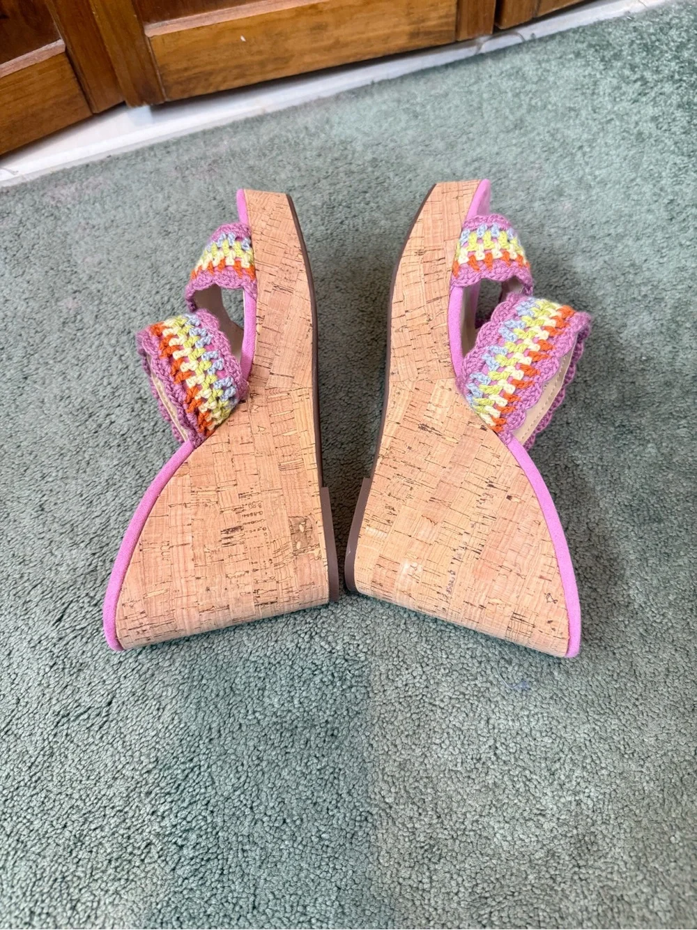 JESSICA SIMPSON LADIES  Pink Crochet Double-Strap Wedge Sandals  BRAND NEW